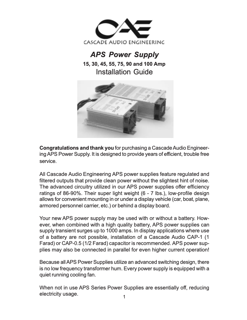 Página 1 del manual Manual de usuario Cascade Audio Engineering APS-15