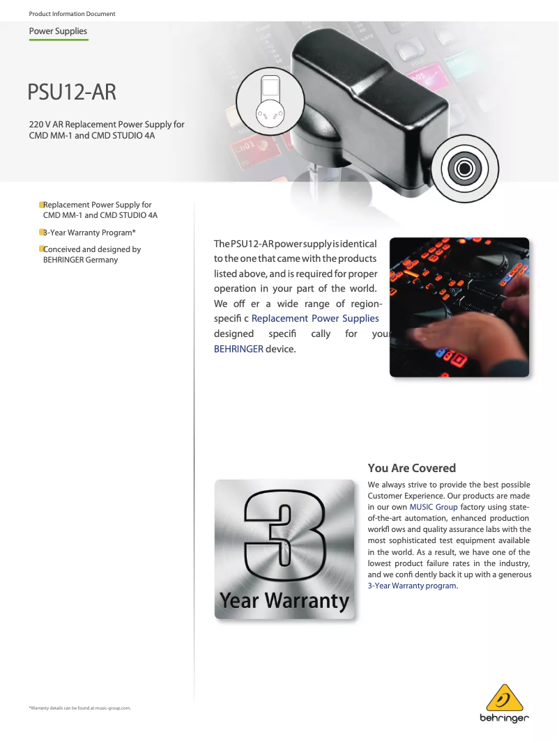 Página 1 del manual Manual de usuario Behringer PSU12-AR