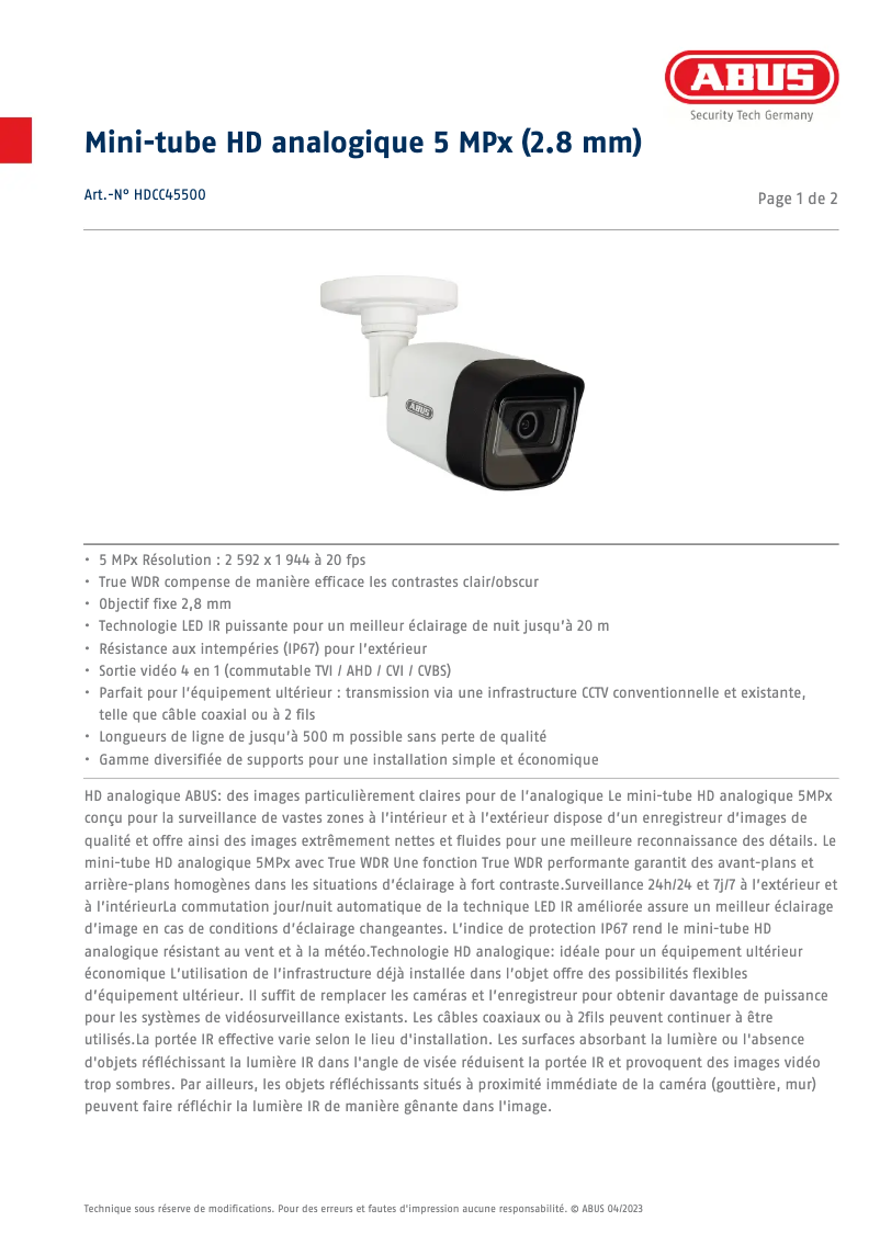 Imagen de la primera página del manual del dispositivo HDCC45500