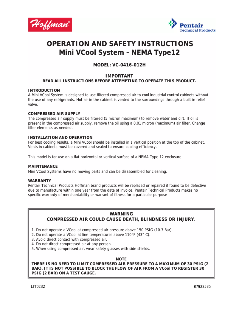 Página nº 1 - Manual de usuario Hoffman VC171604X