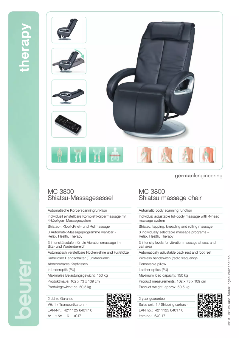 Página 1 del manual Ficha técnica Beurer MC 3800