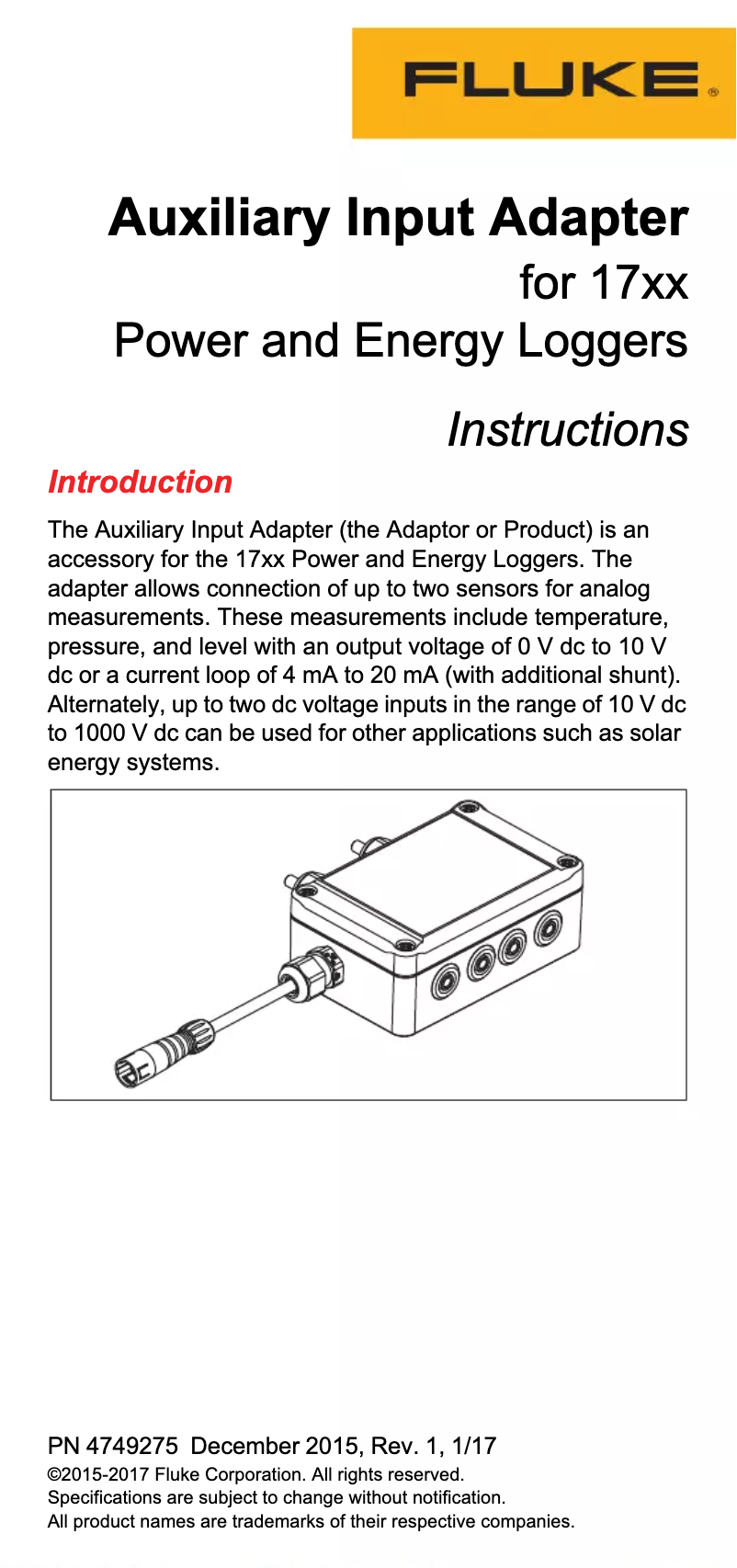 Imagen de la primera página del manual del dispositivo 17xx