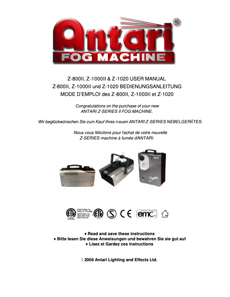 Imagen de la primera página del manual del dispositivo Z-800 MK2