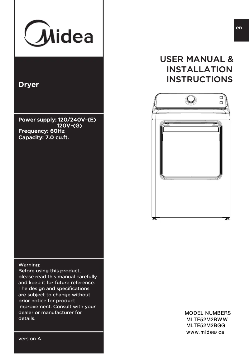 Página 1 del manual Manual de usuario Midea MLTE52M2BWW