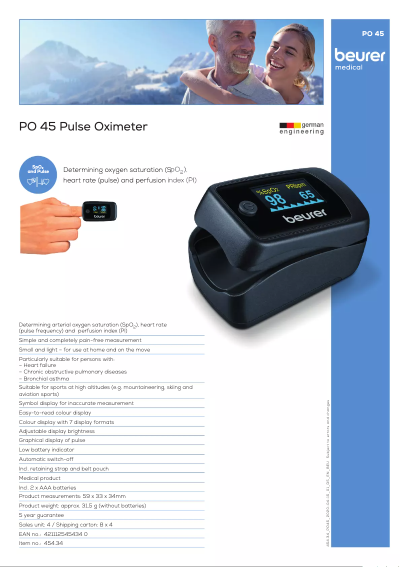 Página 1 del manual Ficha técnica Beurer PO 45