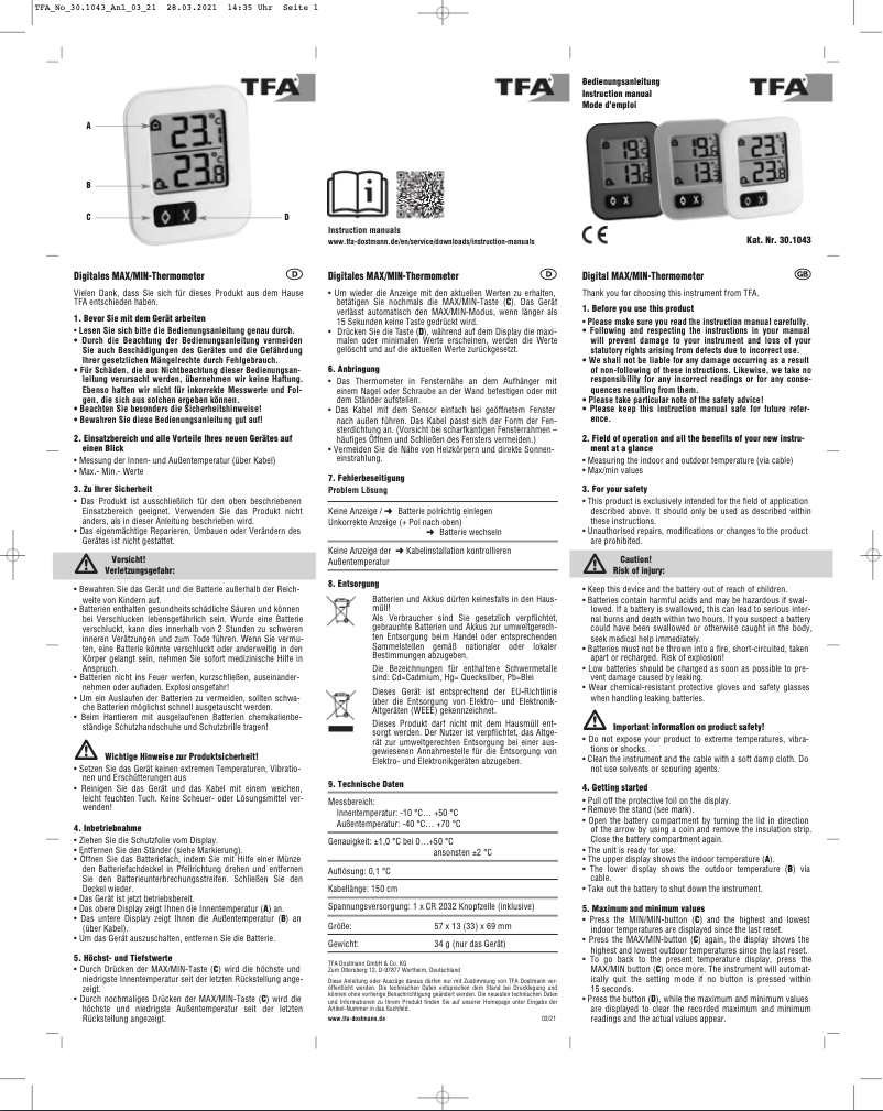 Imagen de la primera página del manual del dispositivo 30.1043.02