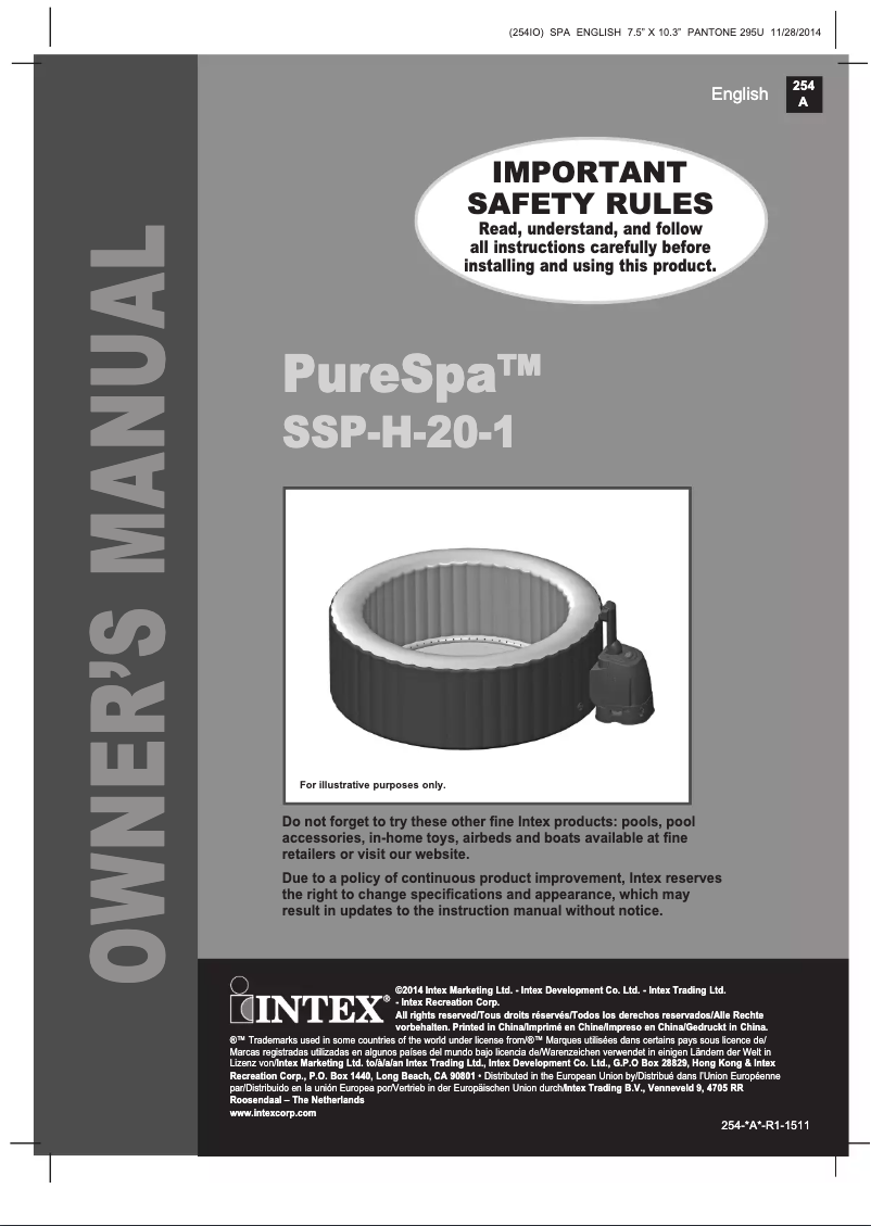 Imagen de la primera página del manual del dispositivo PureSpa