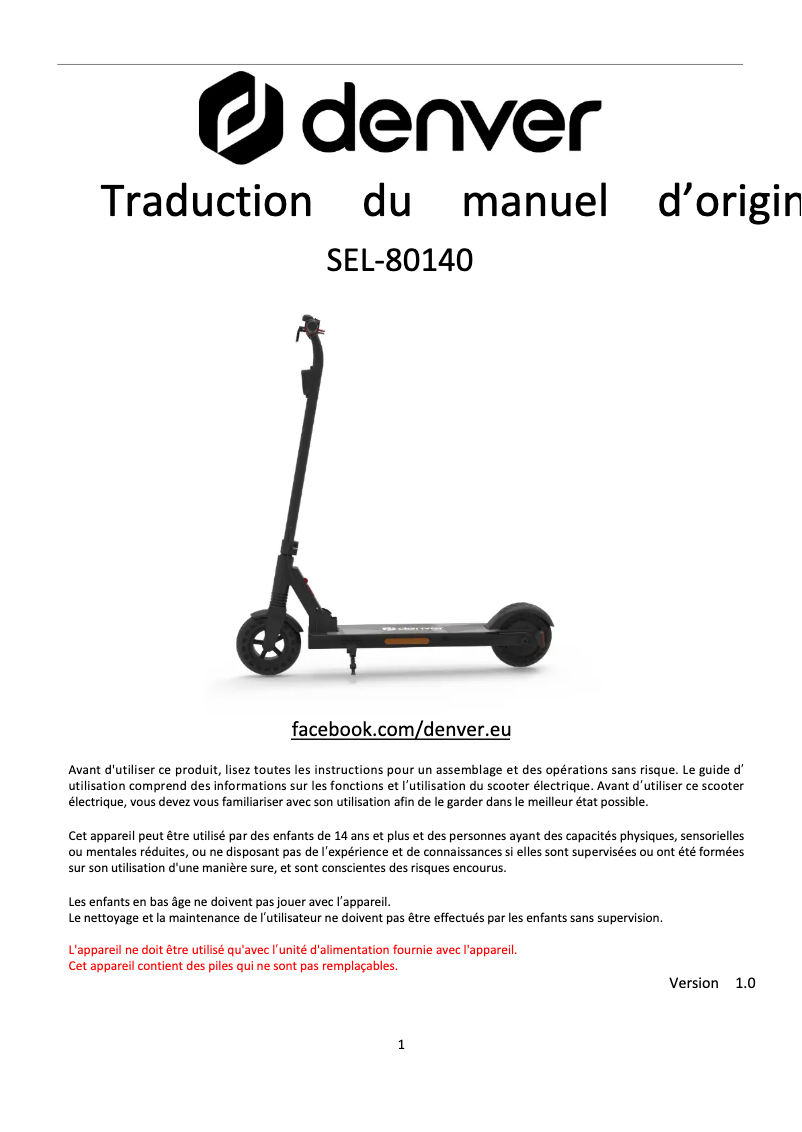 Página nº 1 - Manual de usuario Denver SEL-80140