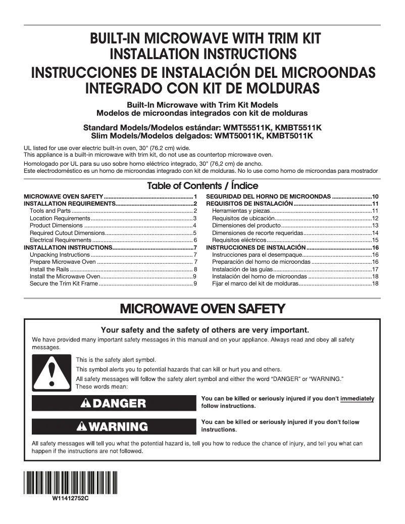 Página 1 del manual Guía de instalación KitchenAid KMBT5511KSS