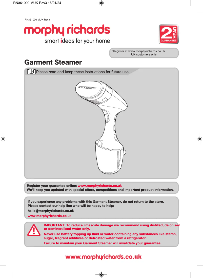 Imagen de la primera página del manual del dispositivo Express Steam 361000