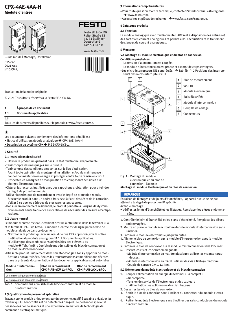 Página 1 del manual Manual de usuario Festo CPX-4AE-4AA-H