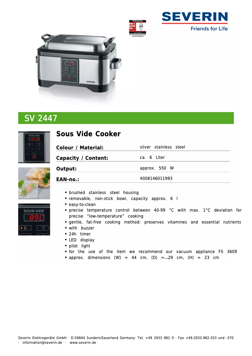 Imagen de la primera página del manual del dispositivo SV 2447