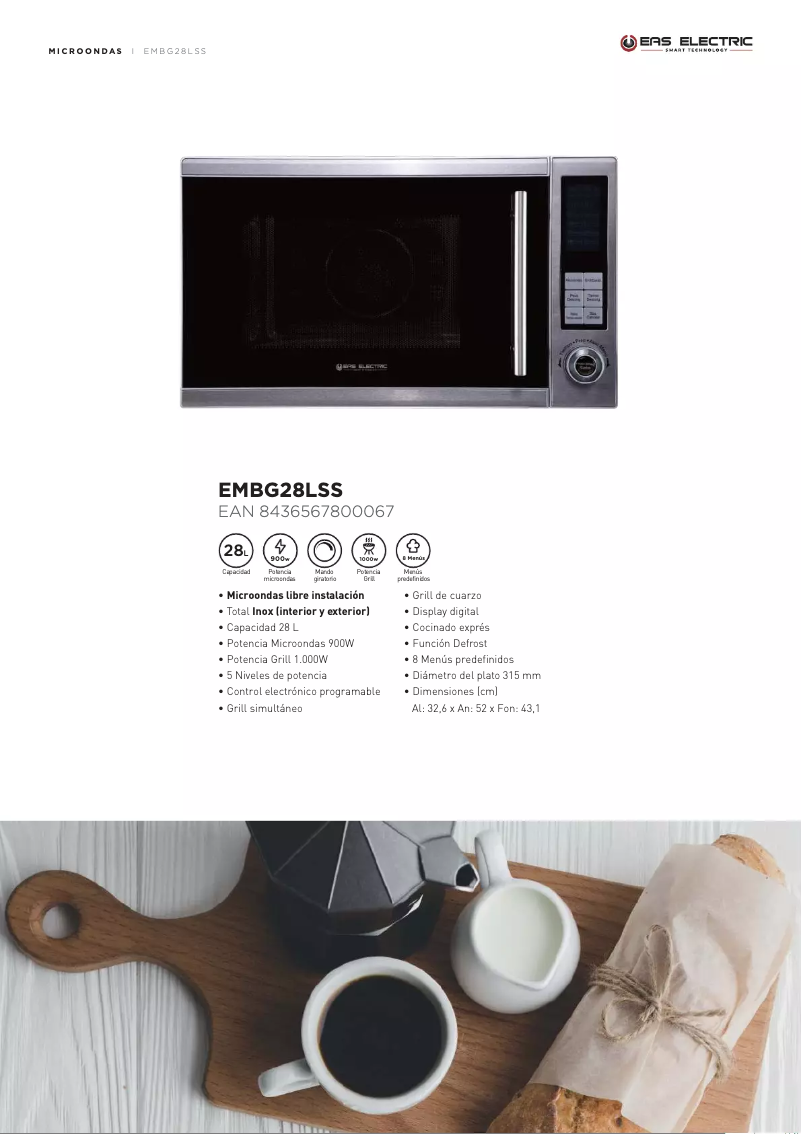 Página 1 del manual Ficha técnica EAS Electric EMBG28LSS