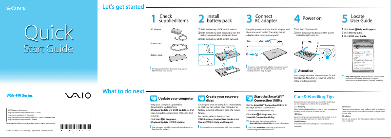 Imagen de la primera página del manual del dispositivo Vaio VGN-FW590