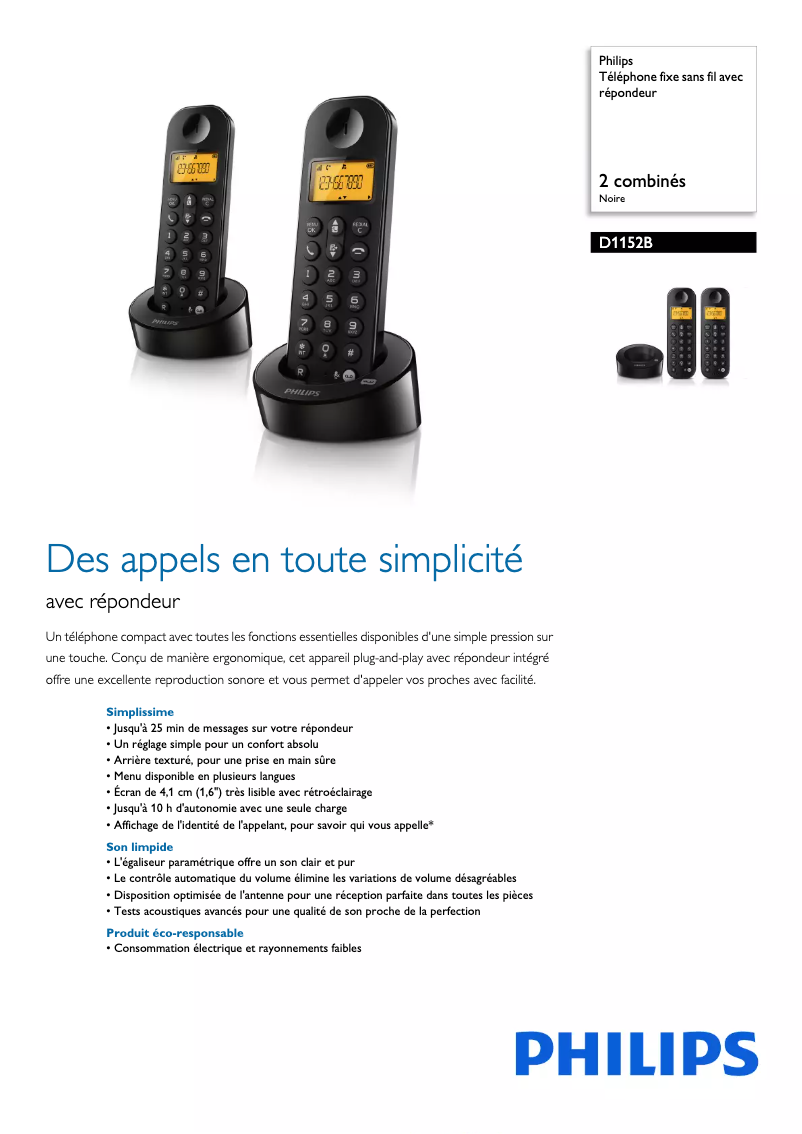 Página 1 del manual Ficha técnica Philips D1152B