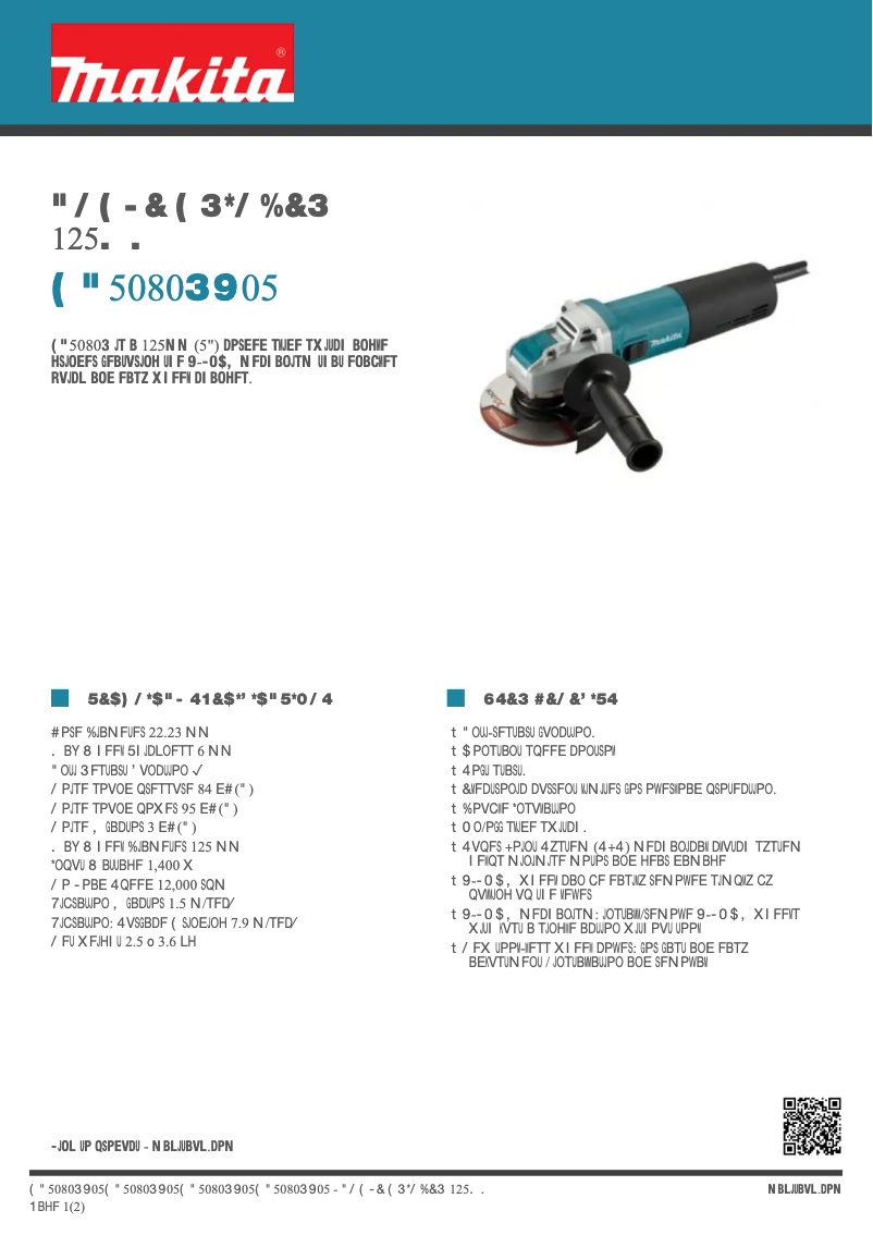 Página 1 del manual Ficha técnica Makita GA5080RX05