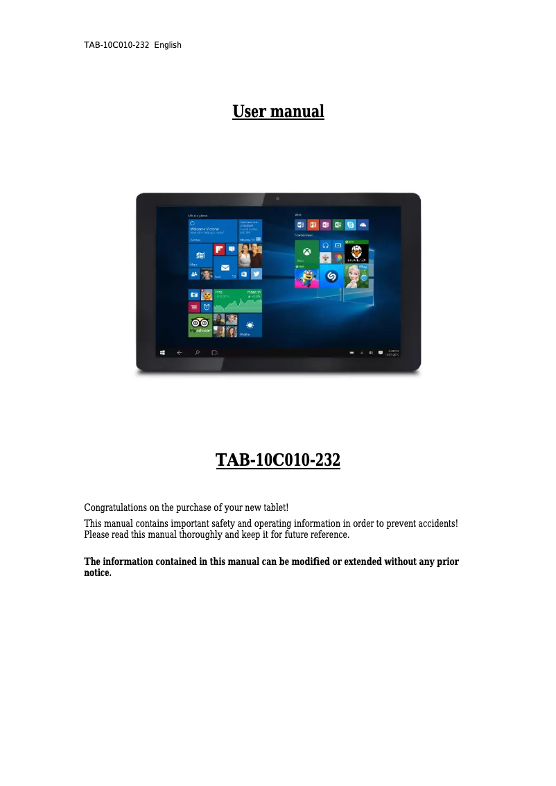 Página 1 del manual Manual de usuario Point of View TAB-10C010-232