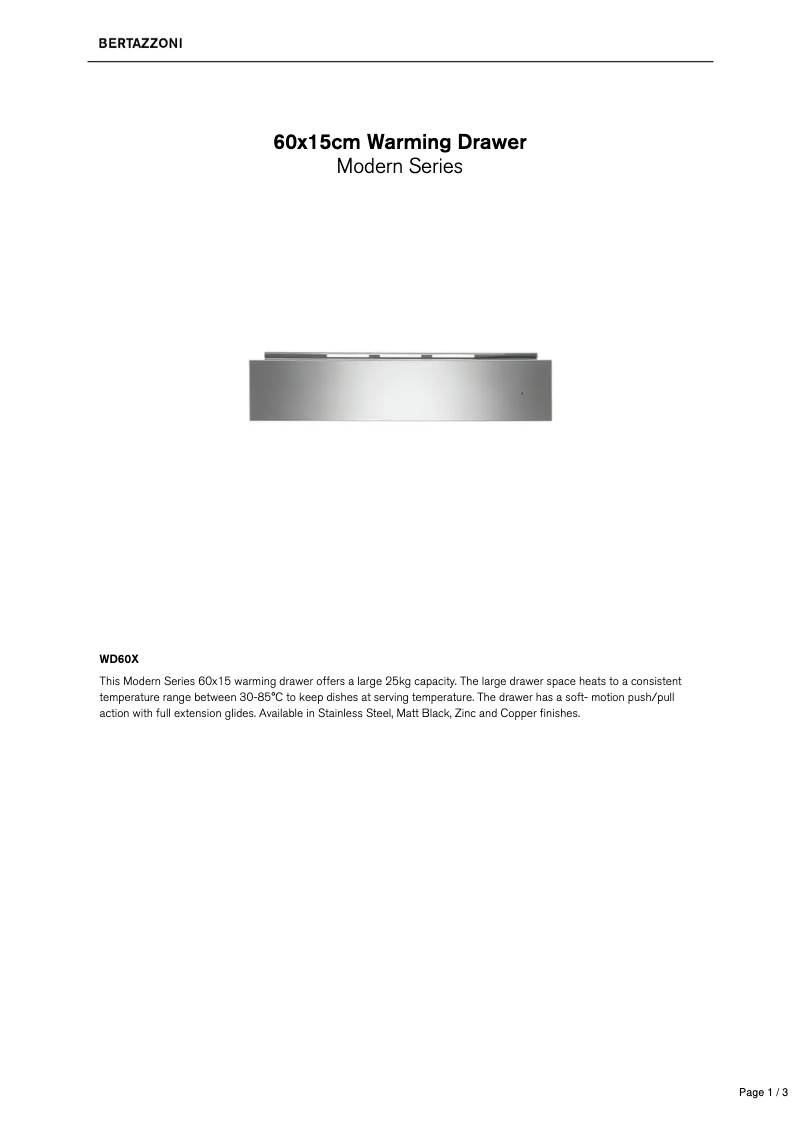 Página 1 del manual Ficha técnica Bertazzoni WD60X
