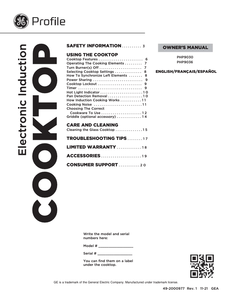 Página 1 del manual Manual de uso y mantenimiento GE Profile PHP9036BMTS