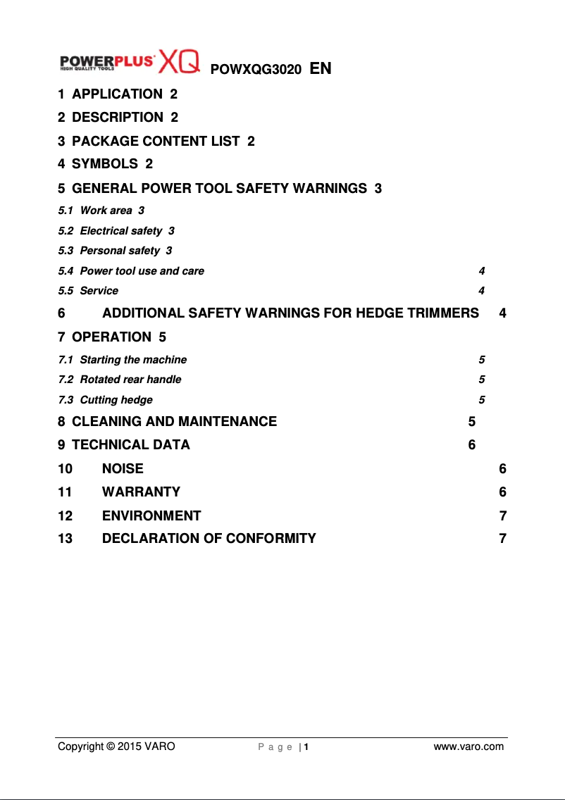 Imagen de la primera página del manual del dispositivo POWXQG3020