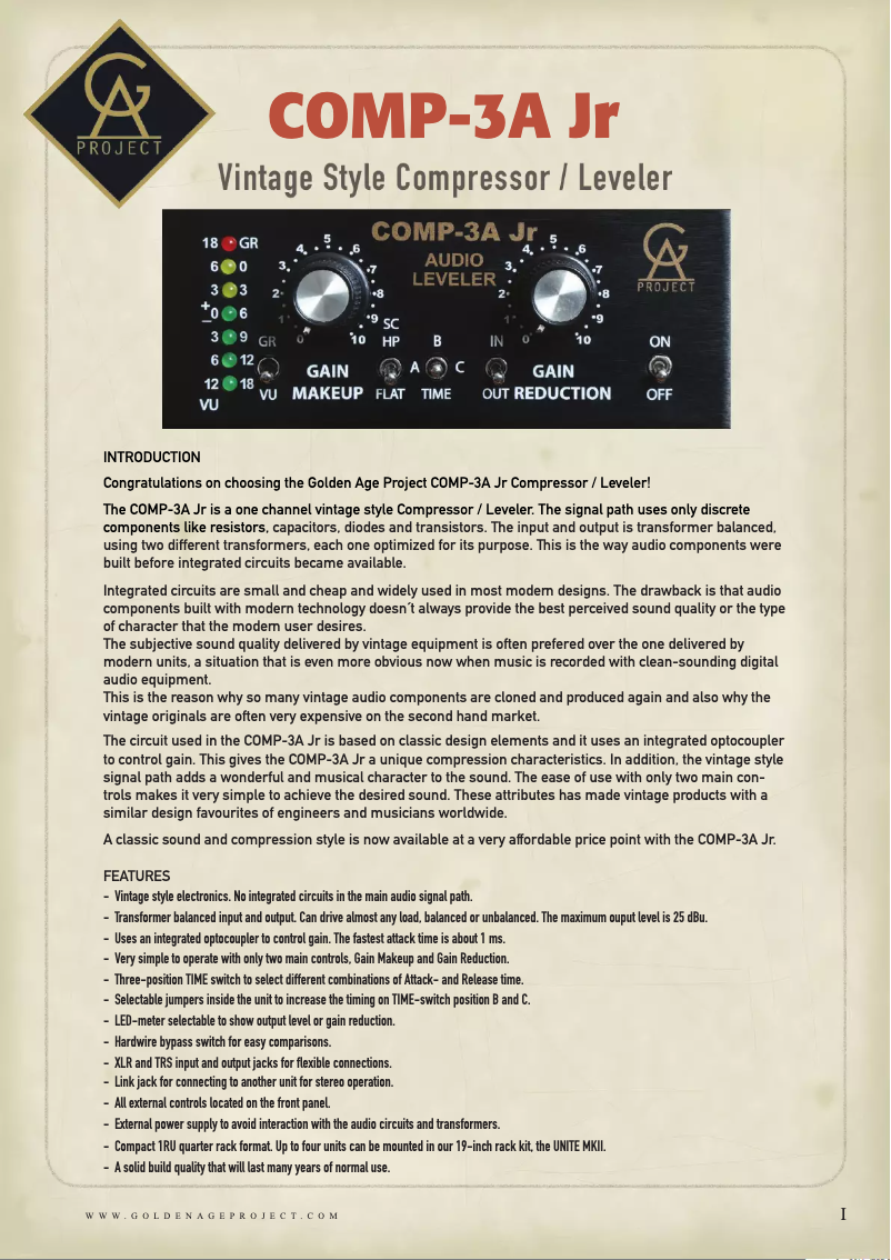 Imagen de la primera página del manual del dispositivo Comp-3A Jr