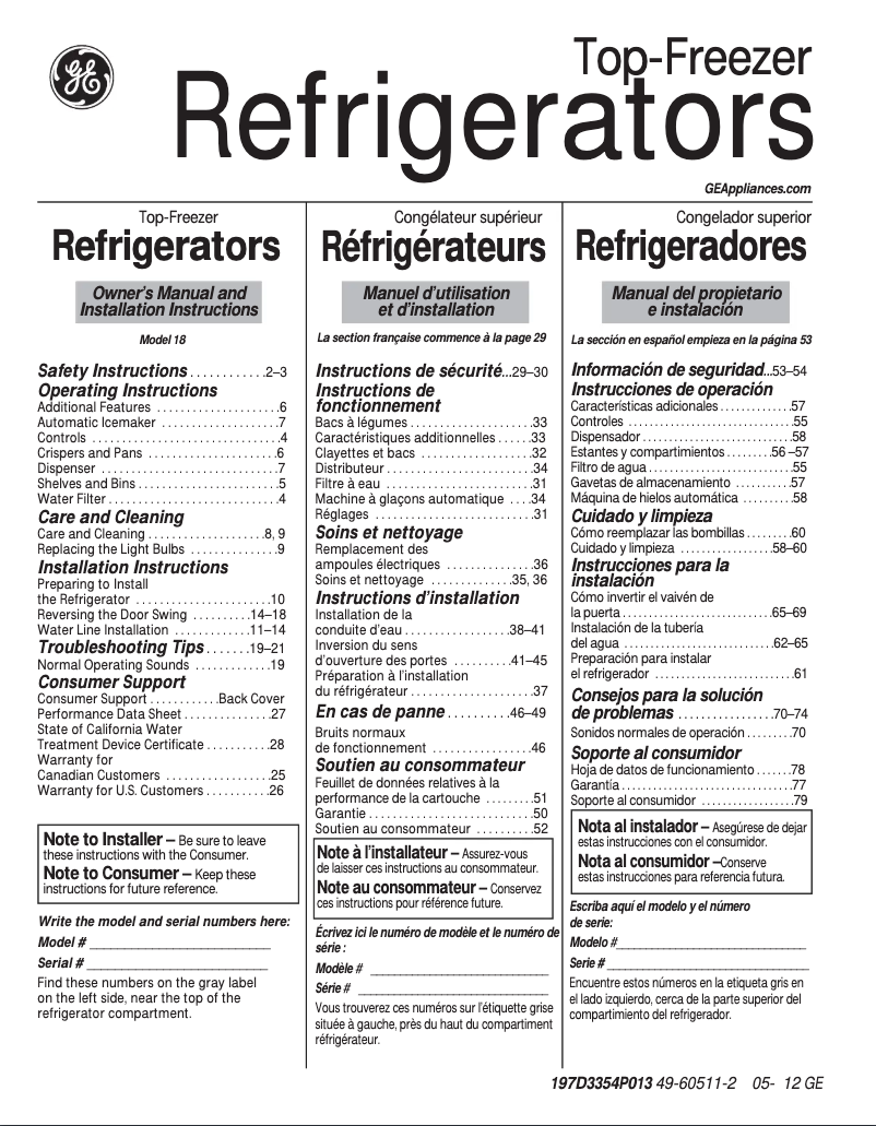 Imagen de la primera página del manual del dispositivo GTH18DCDWW