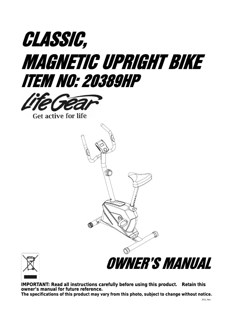 Imagen de la primera página del manual del dispositivo Classic Magnetic Upright Bike 20389HP