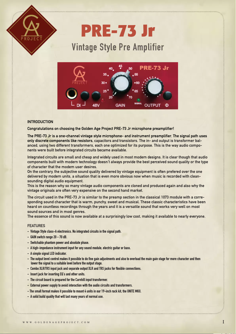 Imagen de la primera página del manual del dispositivo PRE-73 JR