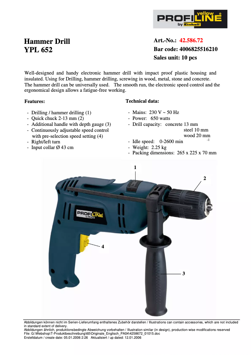 Imagen de la primera página del manual del dispositivo YPL 652