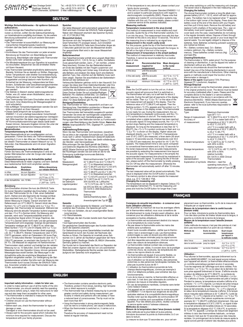 Imagen de la primera página del manual del dispositivo SFT 11