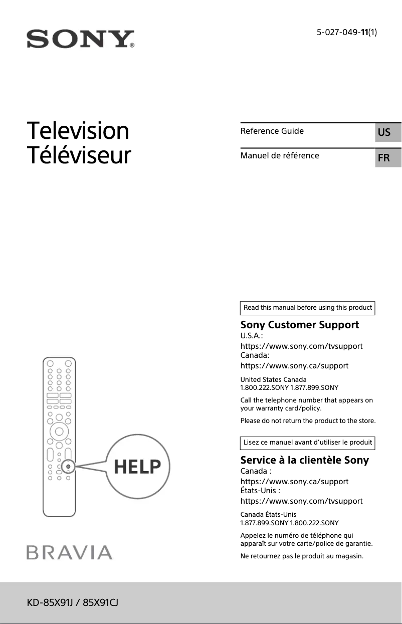 Imagen de la primera página del manual del dispositivo KD-85X91CJ