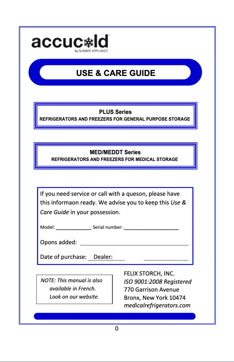 Imagen de la primera página del manual del dispositivo Accucold FF511L7MED