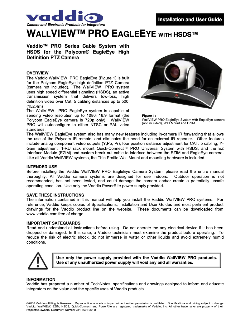 Página 1 del manual Manual de usuario Vaddio WallVIEW PRO EagleEye