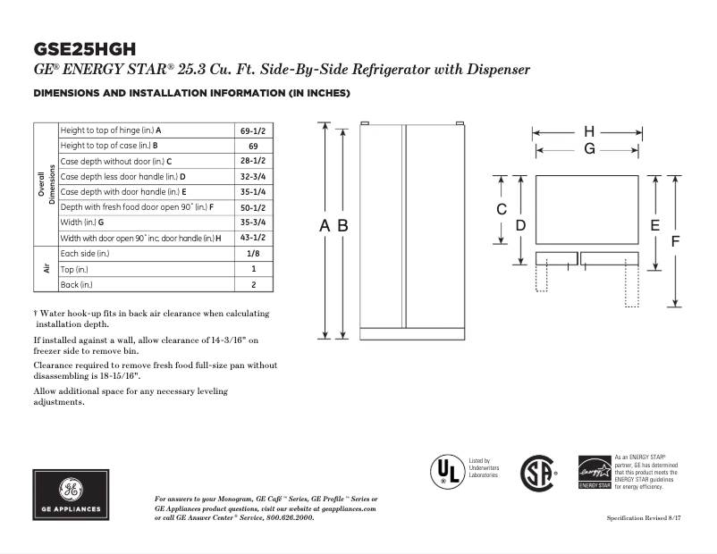 Imagen de la primera página del manual del dispositivo GSE25HGHWW