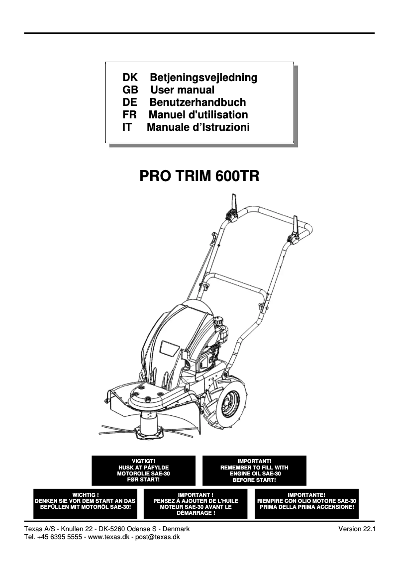 Imagen de la primera página del manual del dispositivo Pro Trim 600TR