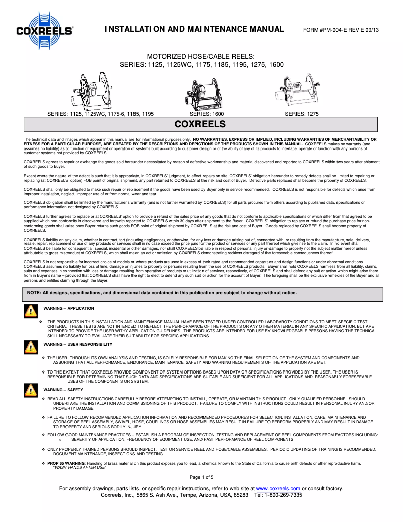 Página 1 del manual Manual de usuario Coxreels 1175-6-200-E