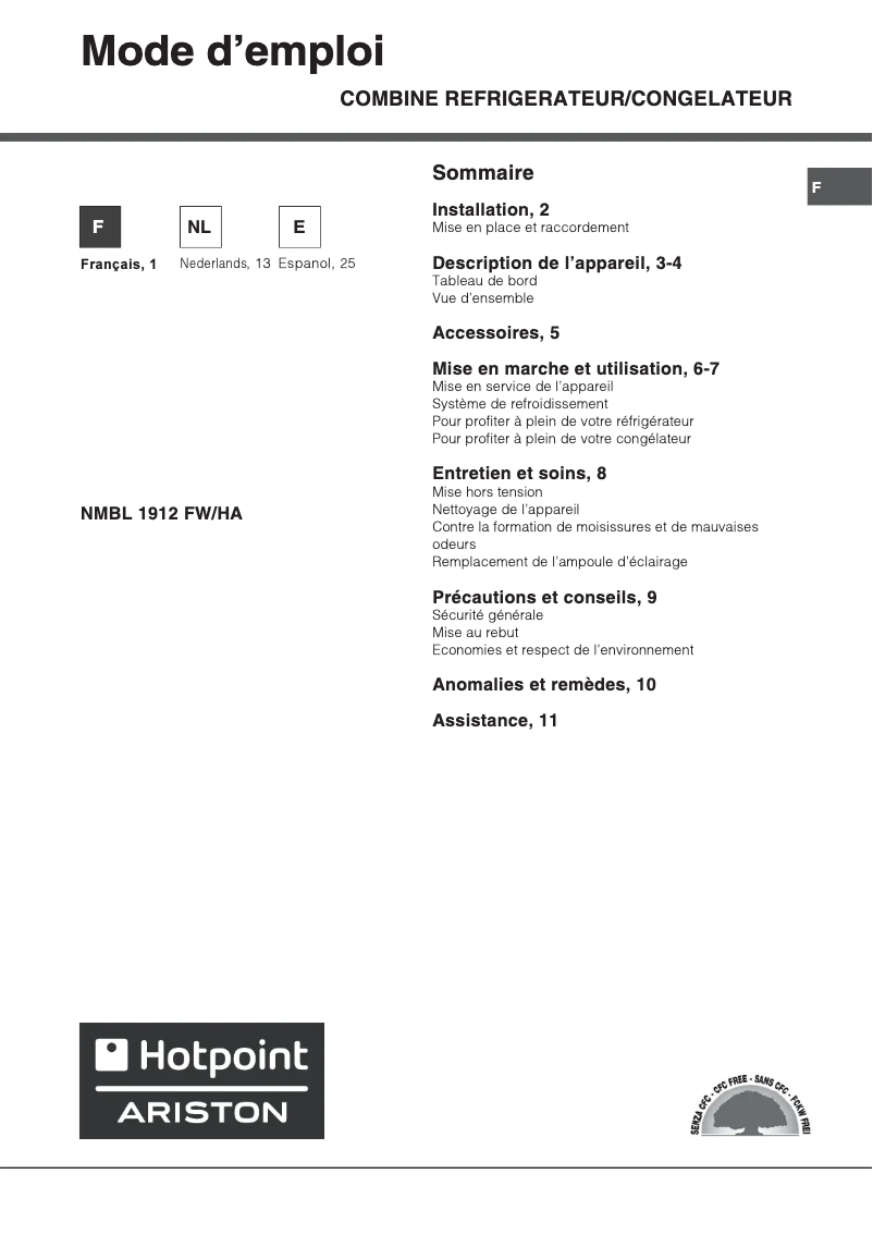 Página 1 del manual Manual de usuario Hotpoint NMBL 1912 FW/HA