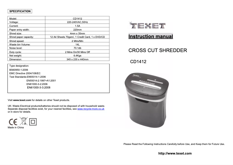 Página 1 del manual Manual de usuario Texet CD1412