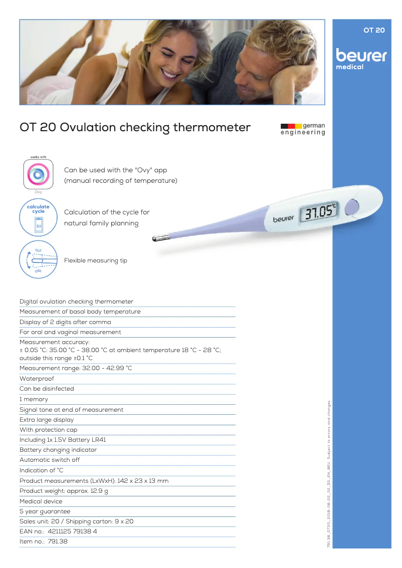 Página 1 del manual Ficha técnica Beurer OT 20