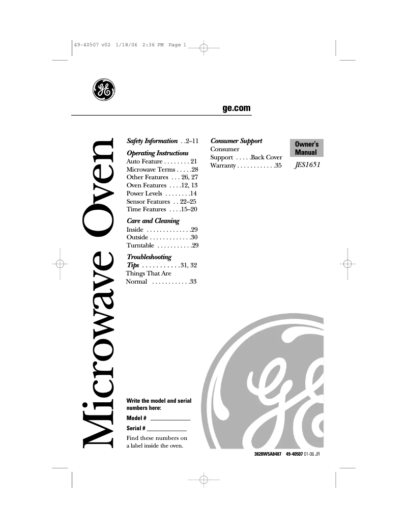 Imagen de la primera página del manual del dispositivo JES1651SJ