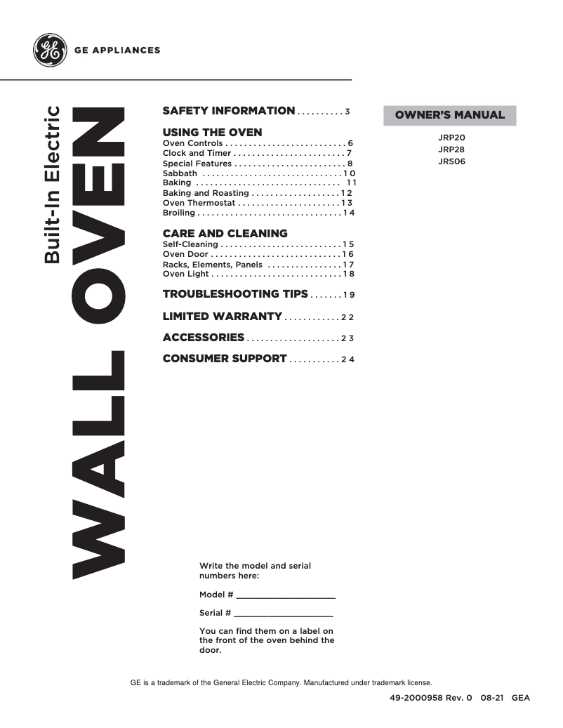 Página nº 1 - Manual de uso y mantenimiento GE JRS06SKSS