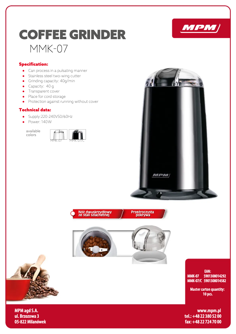 Página 1 del manual Ficha técnica MPM MMK-07