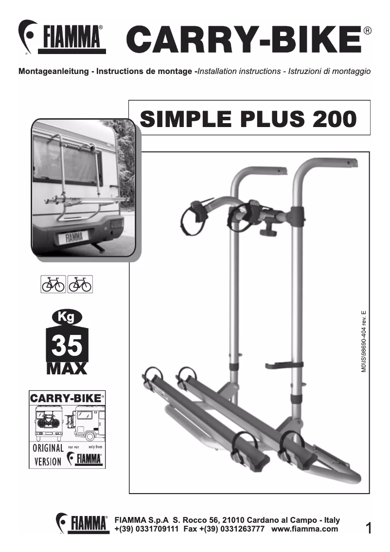 Página nº 1 - Manual de usuario Fiamma Carry-Bike Simple Plus 200