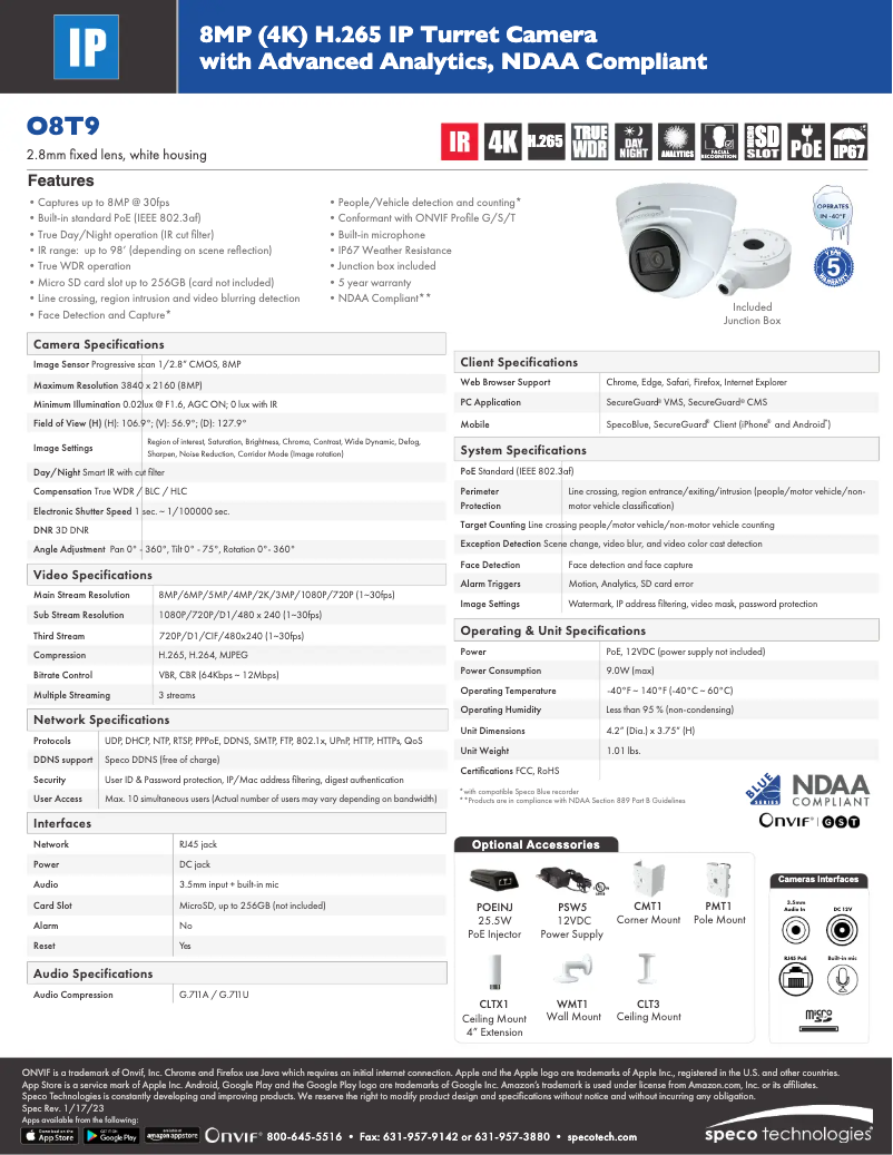 Página nº 1 - Ficha técnica Speco Technologies O8T9