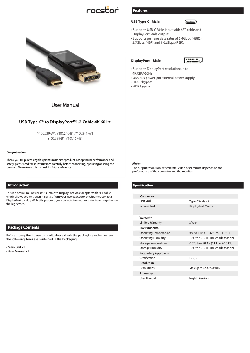 Página nº 1 - Manual de usuario Rocstor Y10C239-B1