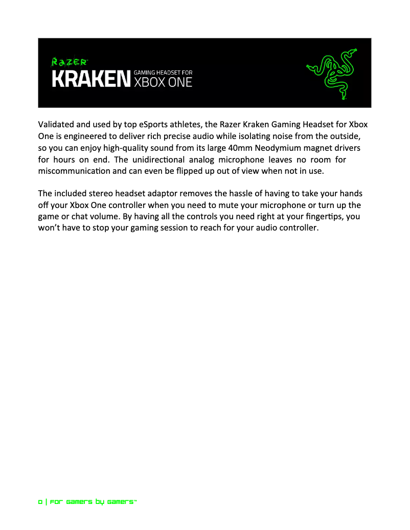 Imagen de la primera página del manual del dispositivo Kraken for Xbox One