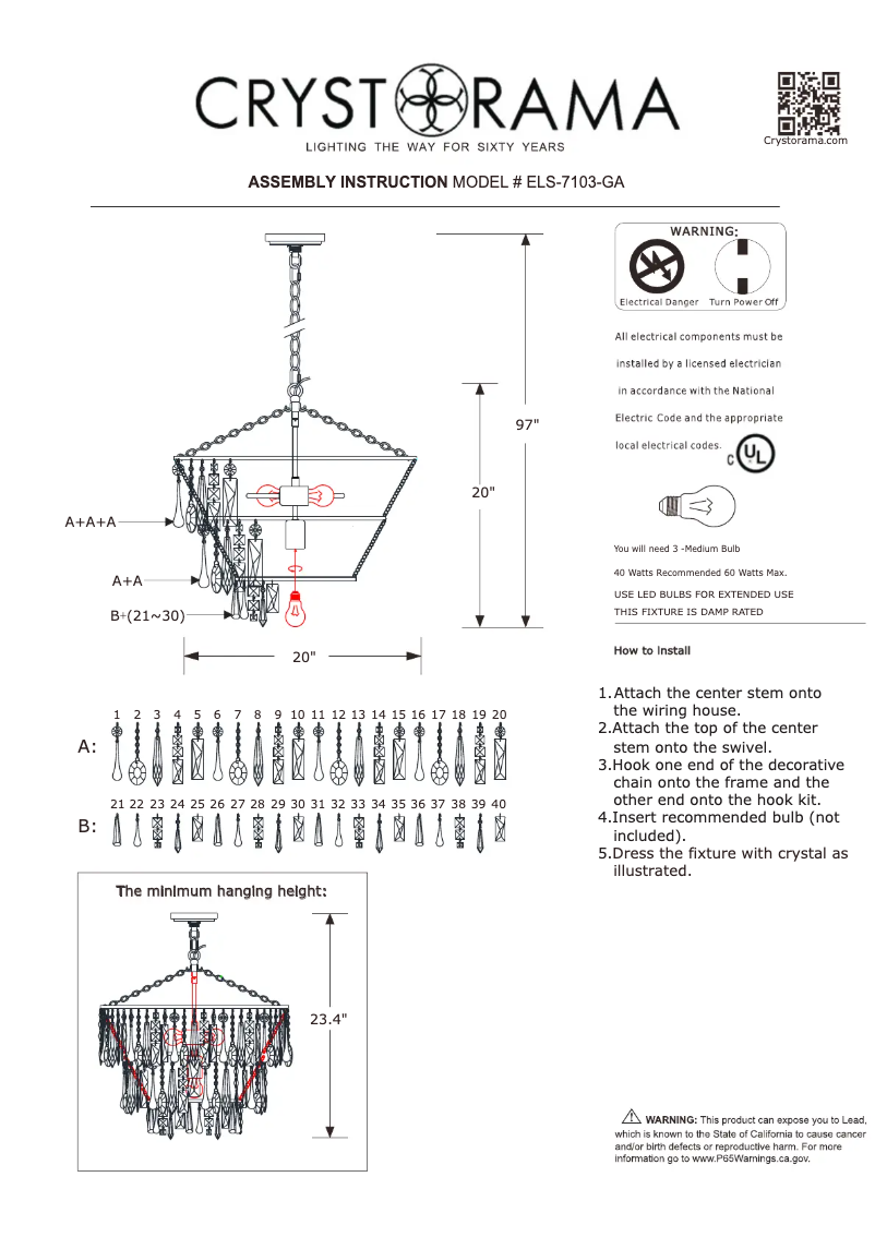 Página 1 del manual Manual de usuario Crystorama Elsa ELS-7103-GA