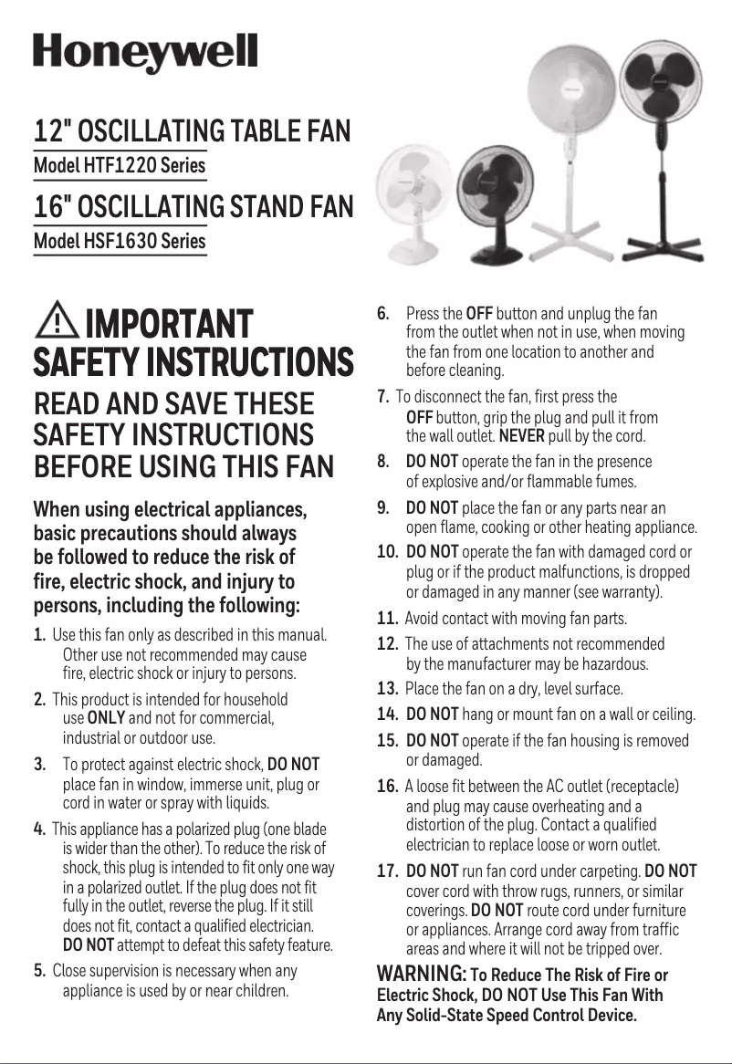 Página 1 del manual Manual de usuario Honeywell HSF1630B