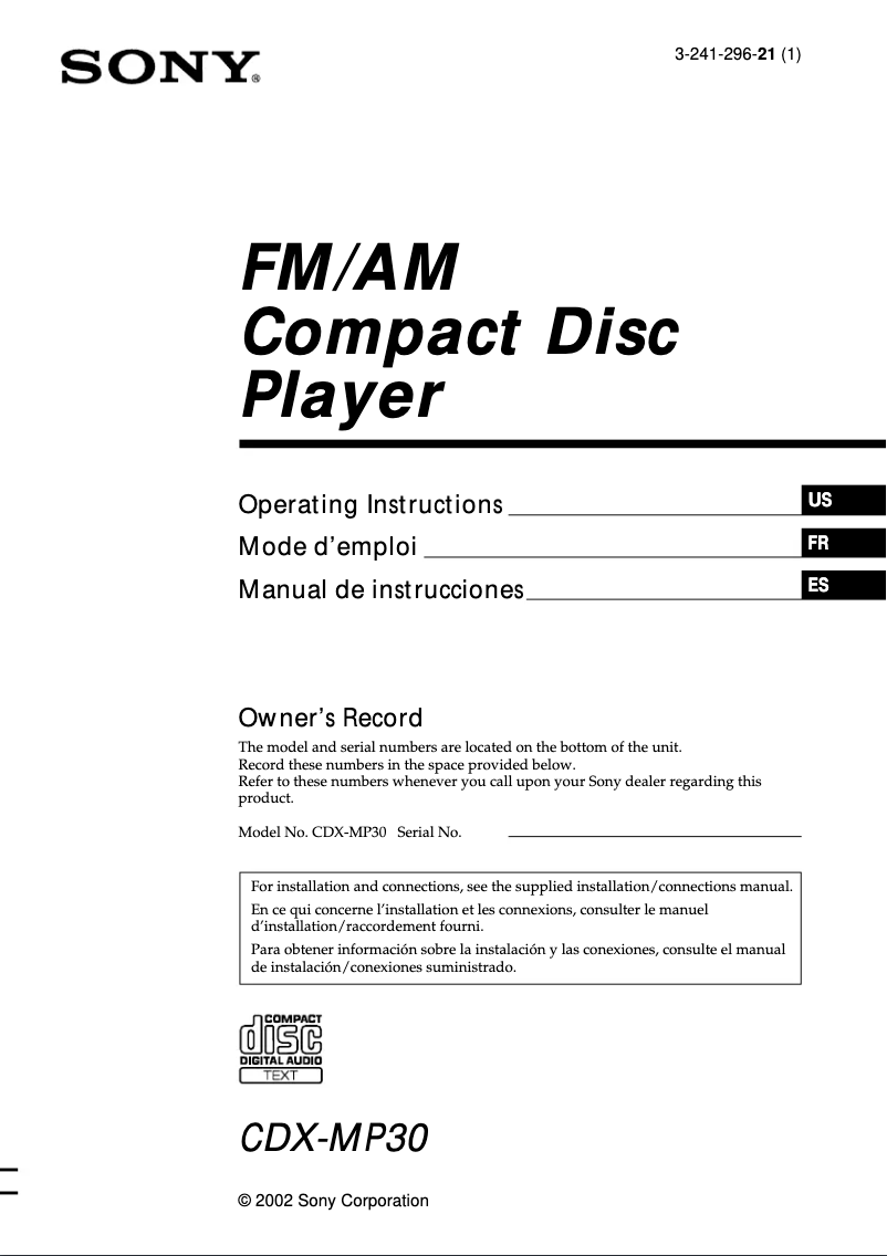 Imagen de la primera página del manual del dispositivo CDX-MP30