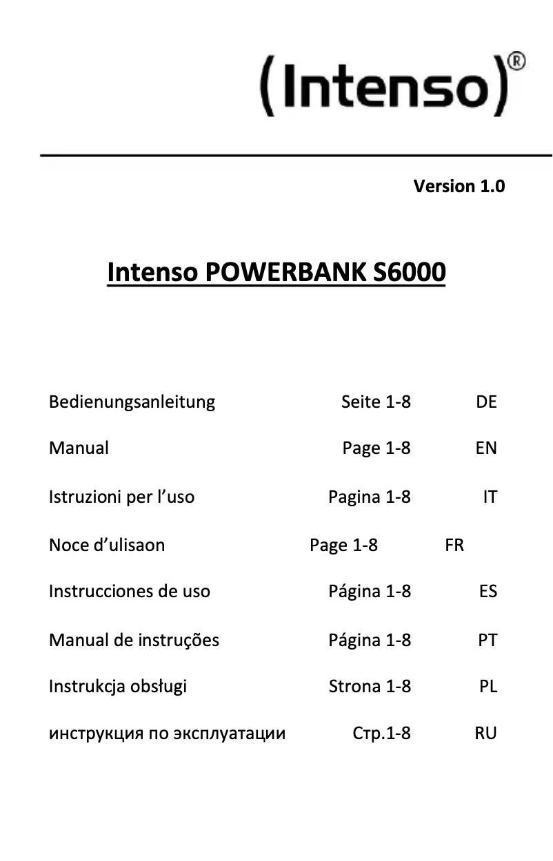 Imagen de la primera página del manual del dispositivo Powerbank S6000